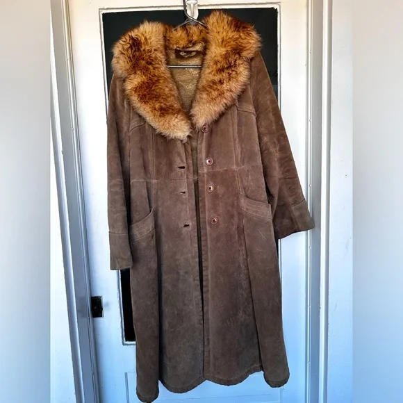 【vintage】suede long coat Women's Vintage Suede Leather Trench Coat Brown Suede